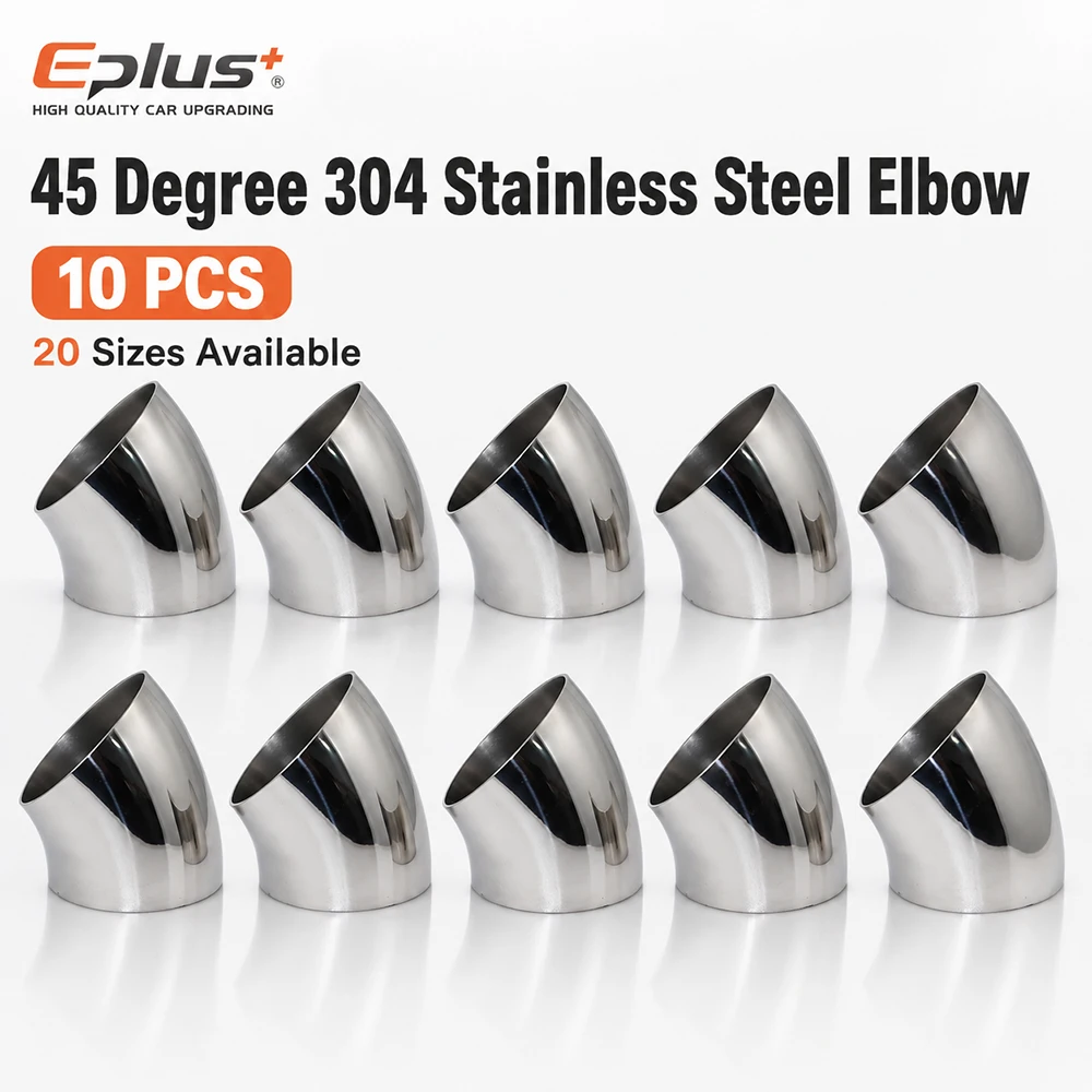 10PCS 304 Stainless Steel Universal 45 Degree Elbow Pipe Polished Weld‑On Pipe Fitting Bend Tube for Car Exhaust Industrial