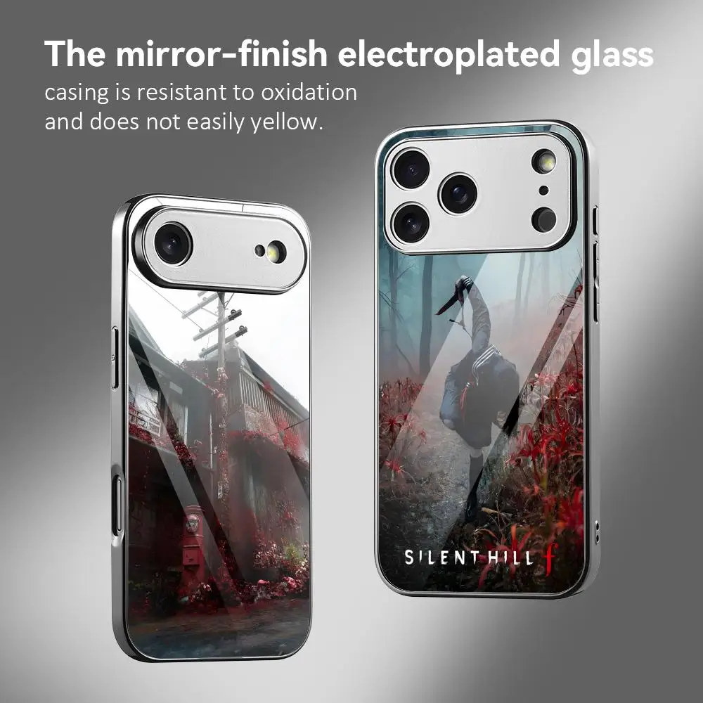 Video Game S-silent Hill F Phone Case For IPhone 17 16 15 14 13 12 Pro Max Plus Electroplated Metal Bumper Shockproof Case