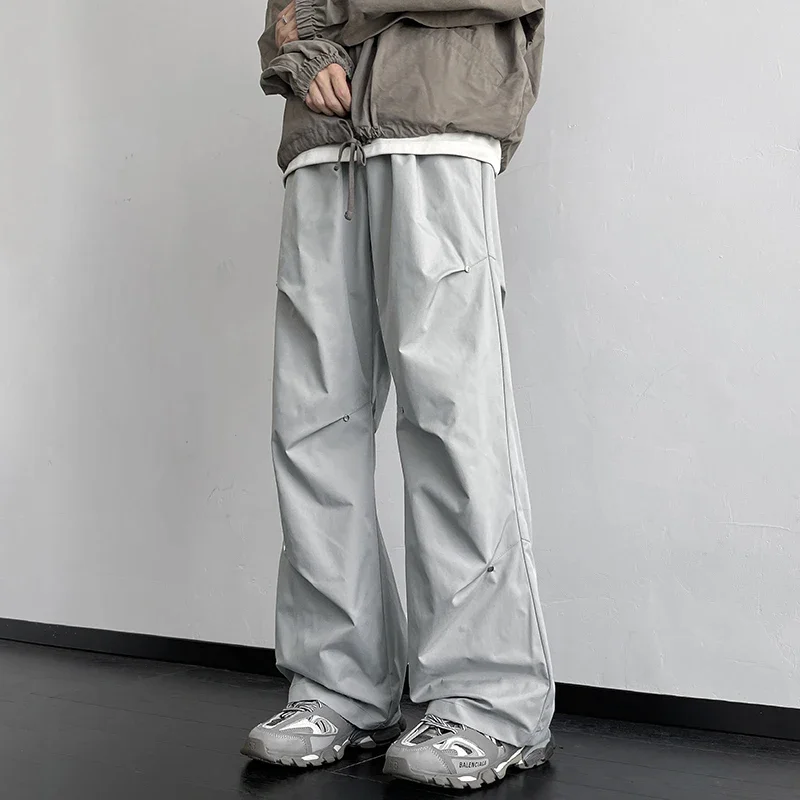 Pantalon Cargo Droit et Décontracté pour Homme, Jambes Larges, Couleur Unie, Taille artificiel astique, Harajuku, Printemps, 2024