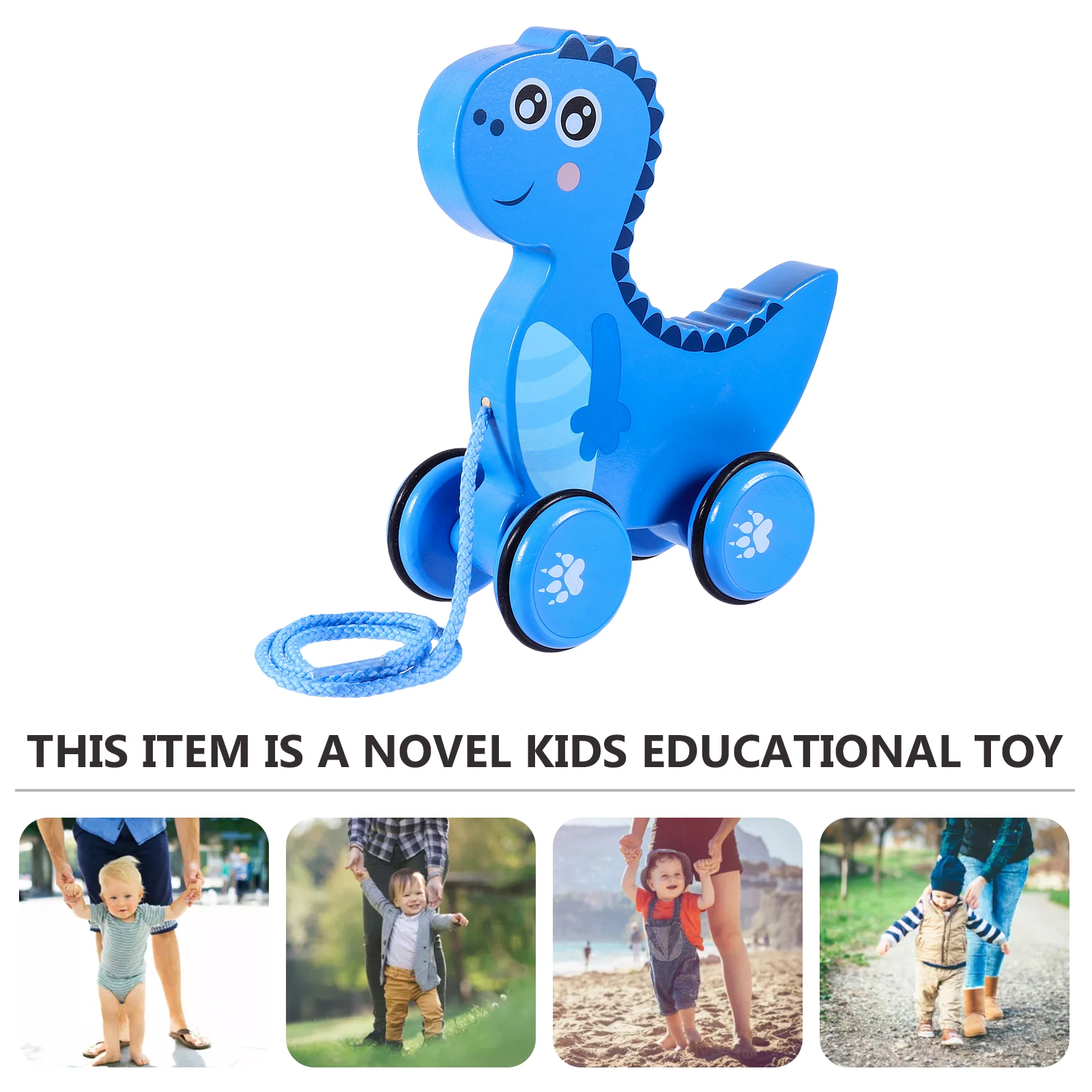 

1pc Dinosaur Wooden Pull Along Toy for Kids Baby Walking Crawl Trailer Cart Fine Polished Smooth Surface Cute for Birthday