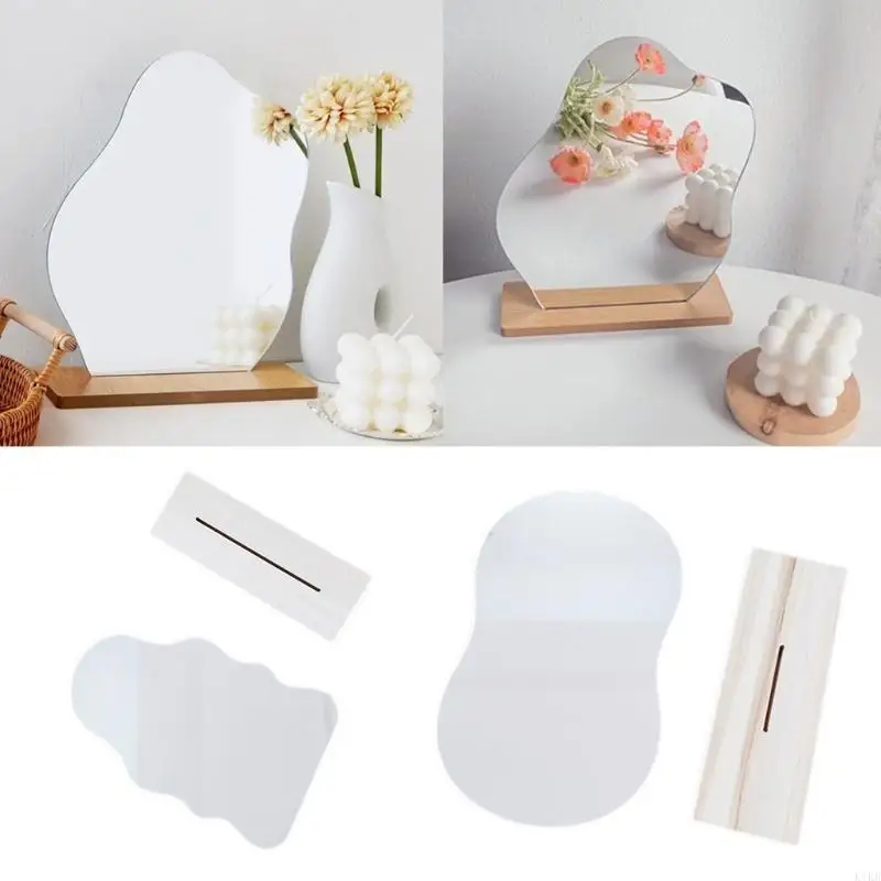 불규칙한 메이크업 거울 아크릴 미러 데스크탑 홈 장식 목재베이스