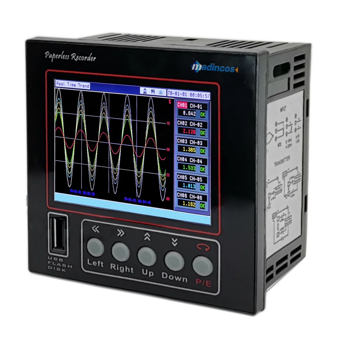 MPR600:0.2% Universal Digital 6 Channel 4-20ma+PT100+Thermocouple Paperless Temperature and Humidity Data Logger with USB+RSS485