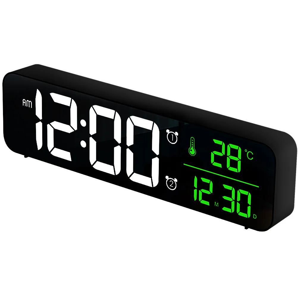 1Pcs Large Screen LED Alarm Clock Adjustable Brightness Digital Display Time Date Temperature Memory Function Bedside Luminous