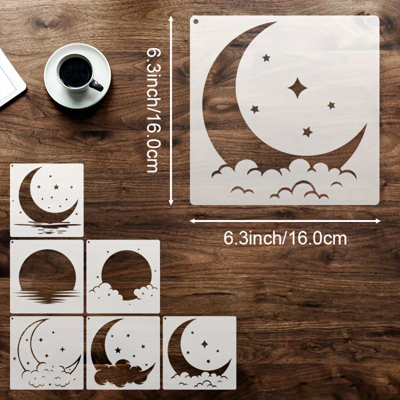 9-Piece Moon Template Set, Notebook Diary Scrapbook Drawing Template Reusable Template for Hand Account Painting DIY Spray Paint