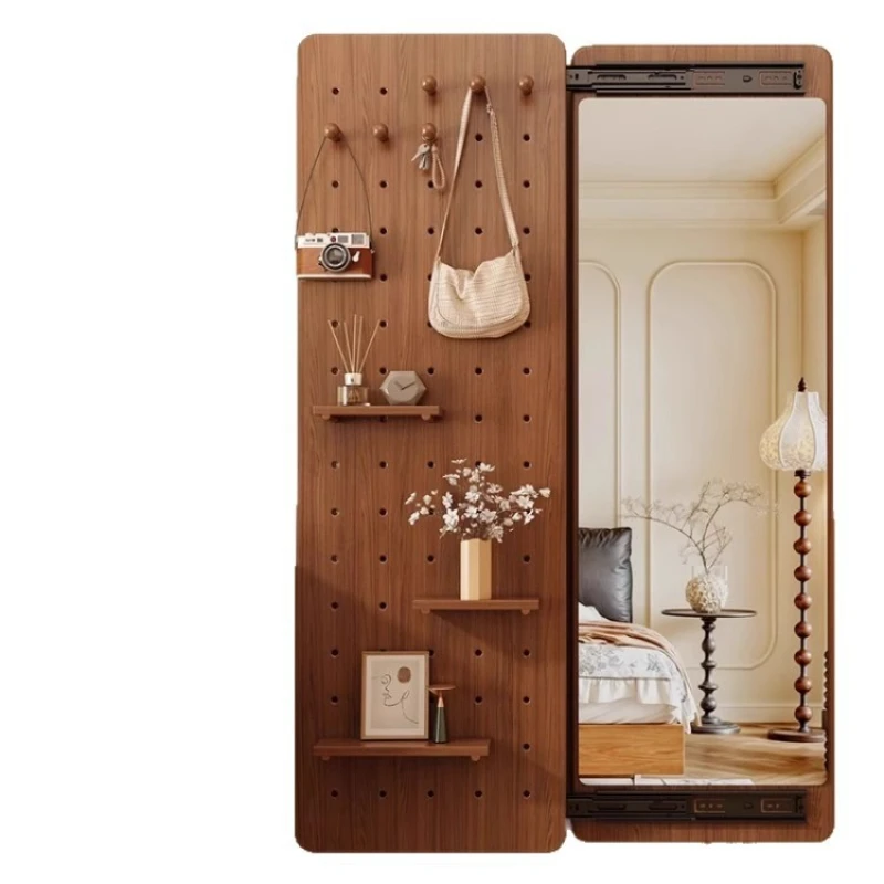 

Solid wood perforated panel dressing mirror, concealed design wall full body mirror, bedroom and home fitting mirror
