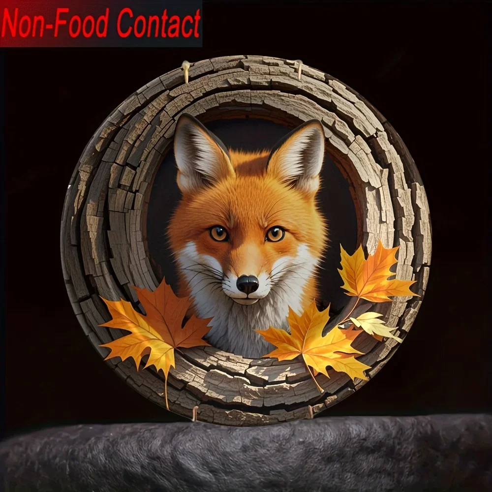 1pc Fox Ceramic Decorative Plate - Autumn Fox with Maple Leaves, Non-Food Contact Tabletop Decor for Living Room, Bedroom,