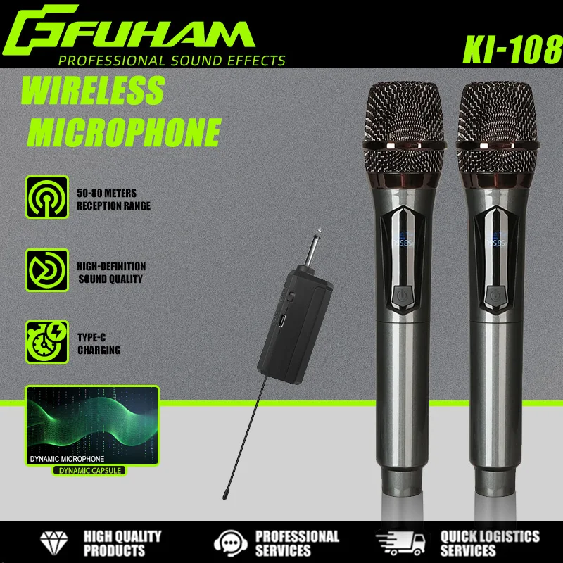 FUHAM ki-108 Wireless Microphone UHF Fixed Frequency 2-Channel Handheld Microphone, Suitable for Parties, KTV, and Performances