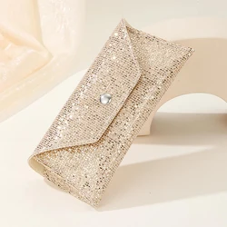 1pc Retro Soft Sequined Leather Sunglasses Case Portable Neutral Leather Sunglasses Golden Box Protective Sequined Glasses Case