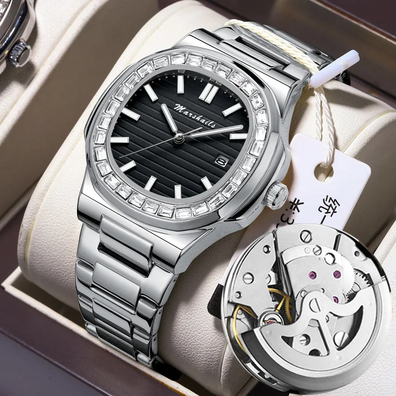 

Diamond Set Nautilus Imitation Mechanical Watch Men's Watch Men's Waterproof Luminous Calendar Square Kwai Tiktok Waterproof