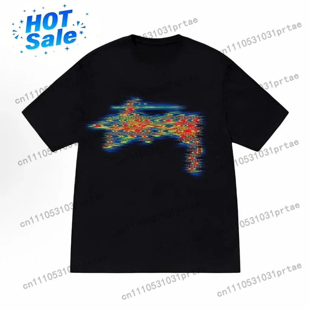 The Tide of New Thermal Imaging Printing Cotton Men and Women Leisure Loose T-shirts with Short Sleeves Black