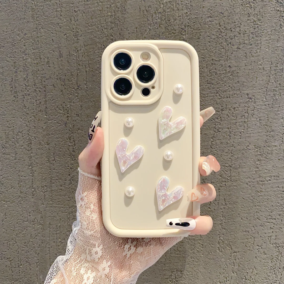 S21 S22 S23 S24 Ultra Cute Pearl Love Heart Silicone Soft Phone Case For Samsung Galaxy A05 A15 A10 A20S S20FE S21FE A22 Cover