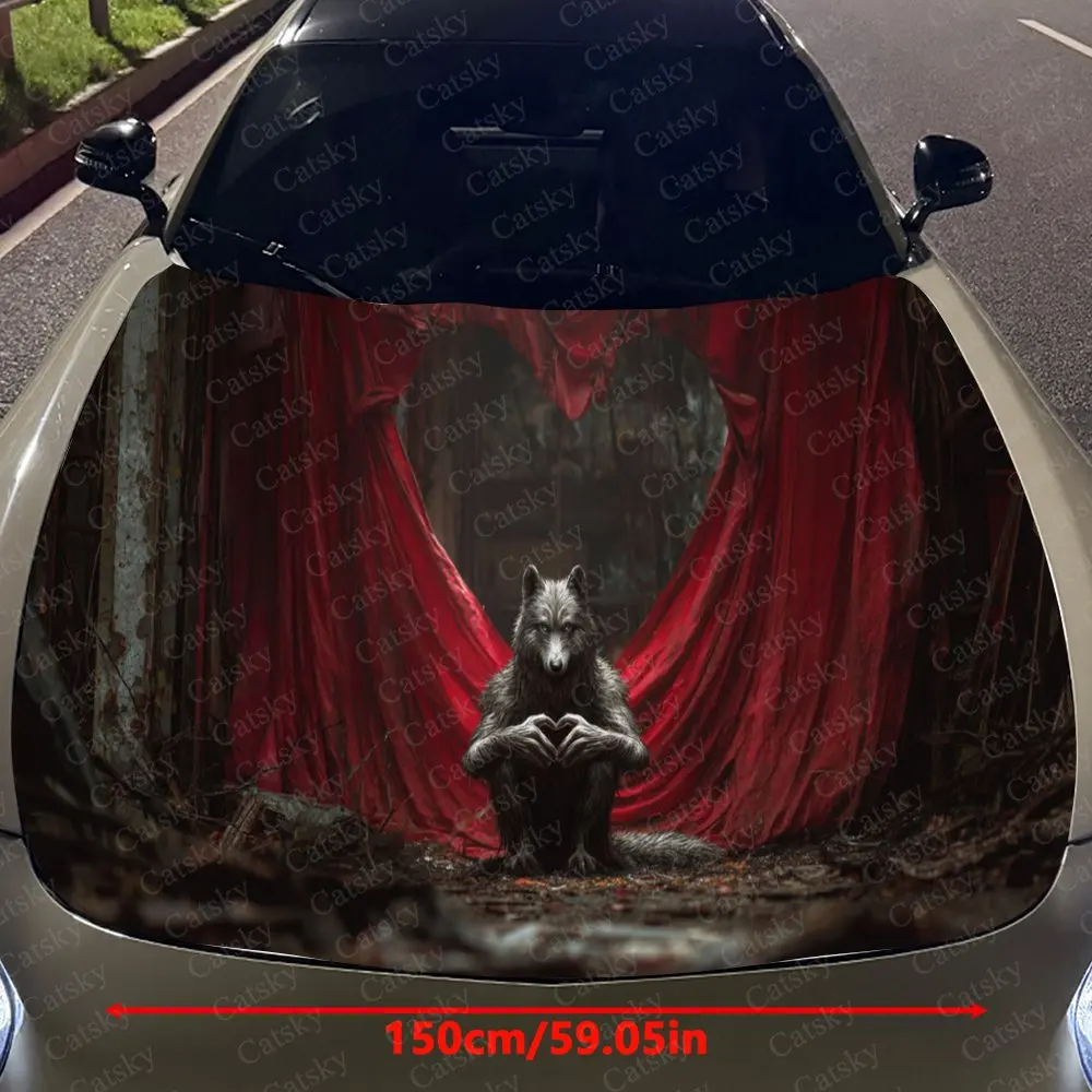 Heart Wolf Auto Cover Sticker, Waterproof and Self-adhesive Auto Hood Decal, Auto Vinyl Wraps, Cool Car Exterior Decal, Holiday