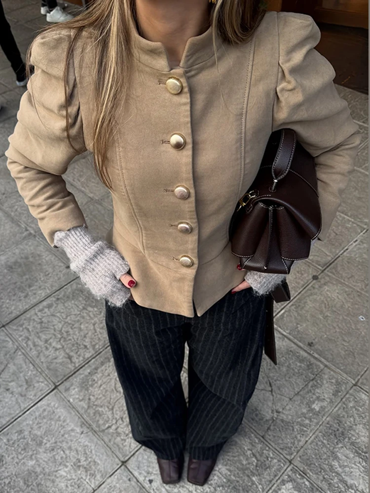Stehkragen-Knopfjacke für Damen, Elegante Langarm-Einreiher-Jacke für den Frühling, Modische Damen-Oberbekleidung – Detail 16