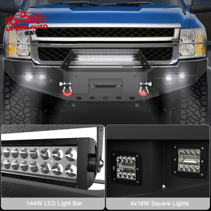 Suitable for Front Bumper Compatible 2011-2014 Chevy Silverado 2500 3500 HD Pickup Truck With Winch Plate, D-Rings