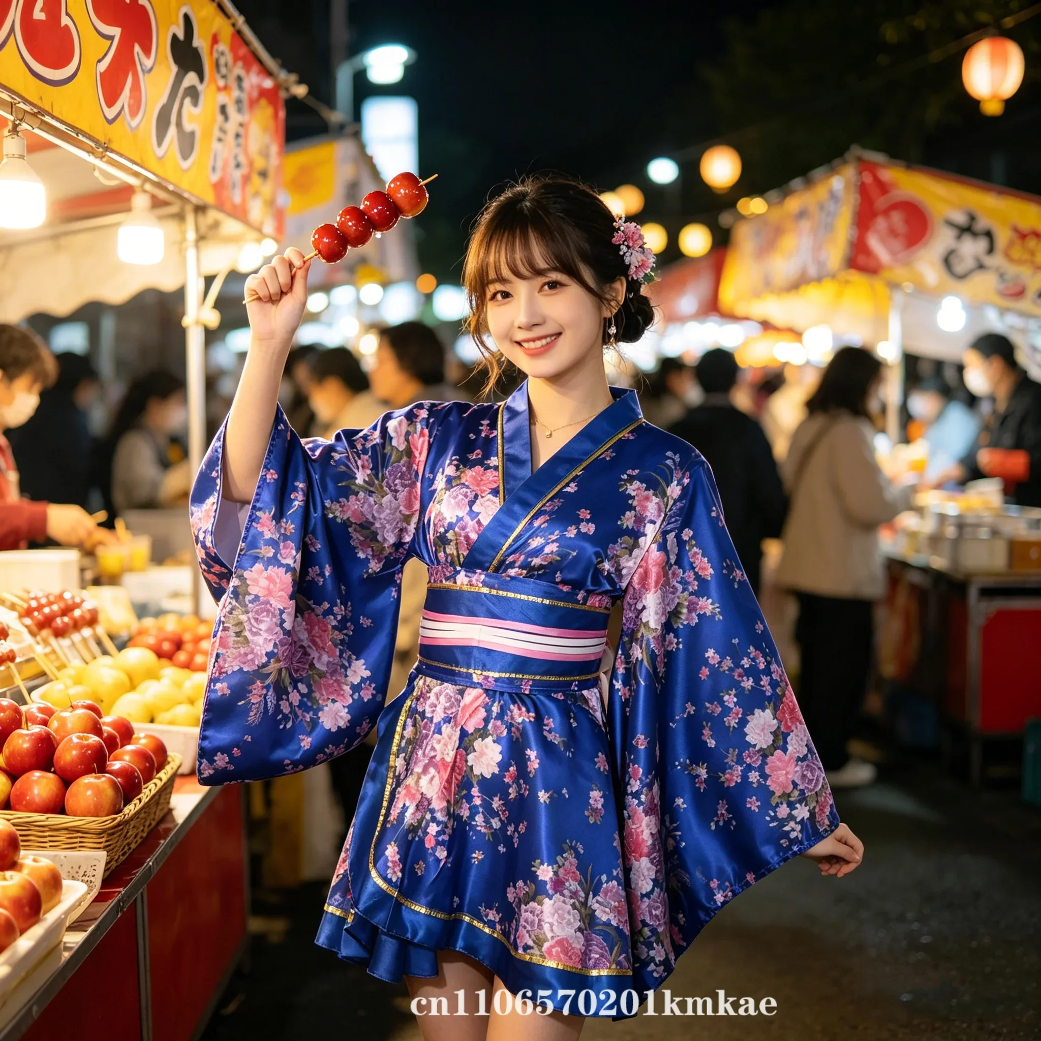 New Women's Kimono Short Japanese Style Print Improved Yukata Stage Performance Costume Cosplay