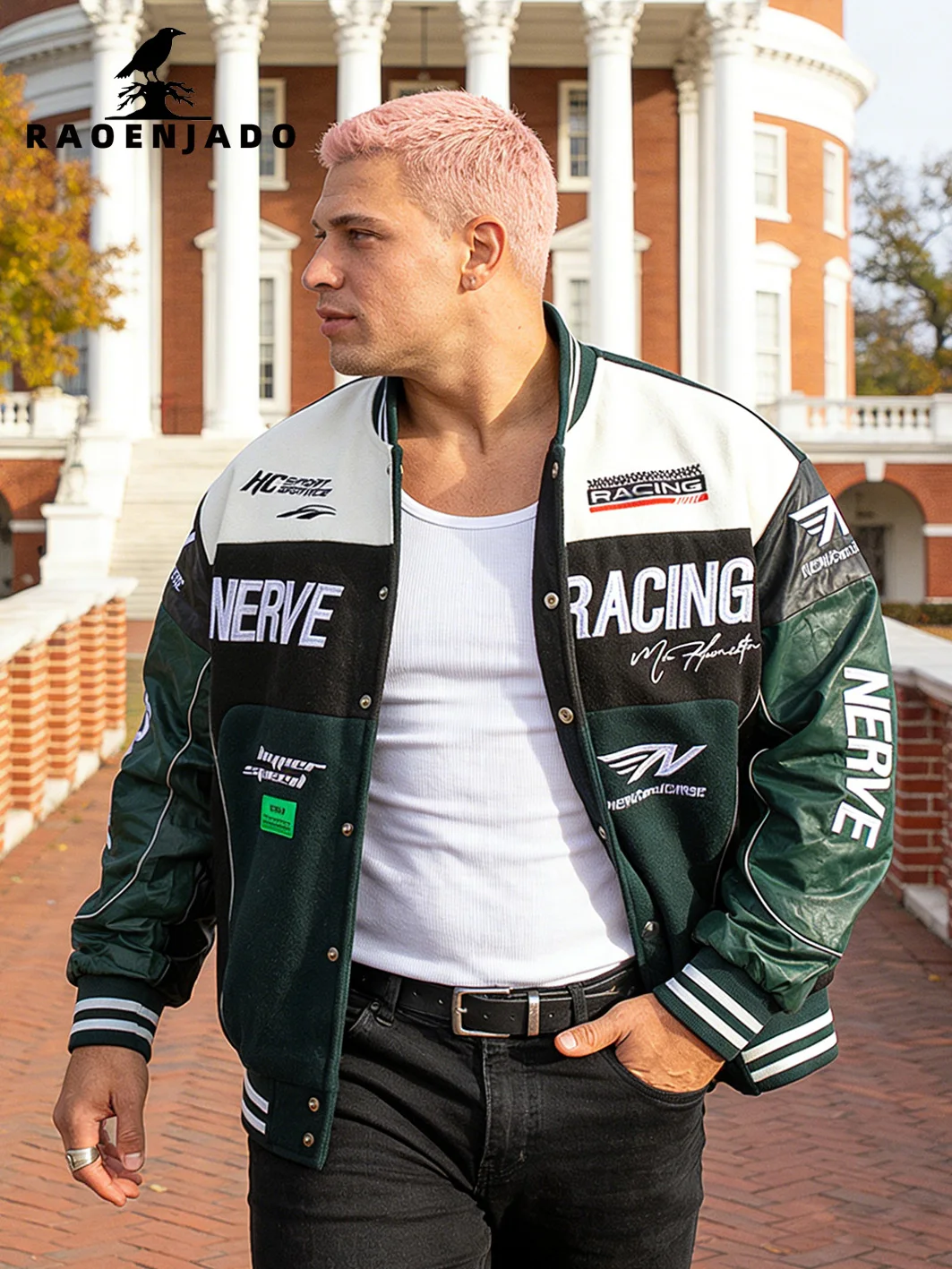 Mens Plus Size Letterman Jacket Vintage Varsity Coat Baseball Streetwear Outerwear Racing Style with Faux Leather Sleeves