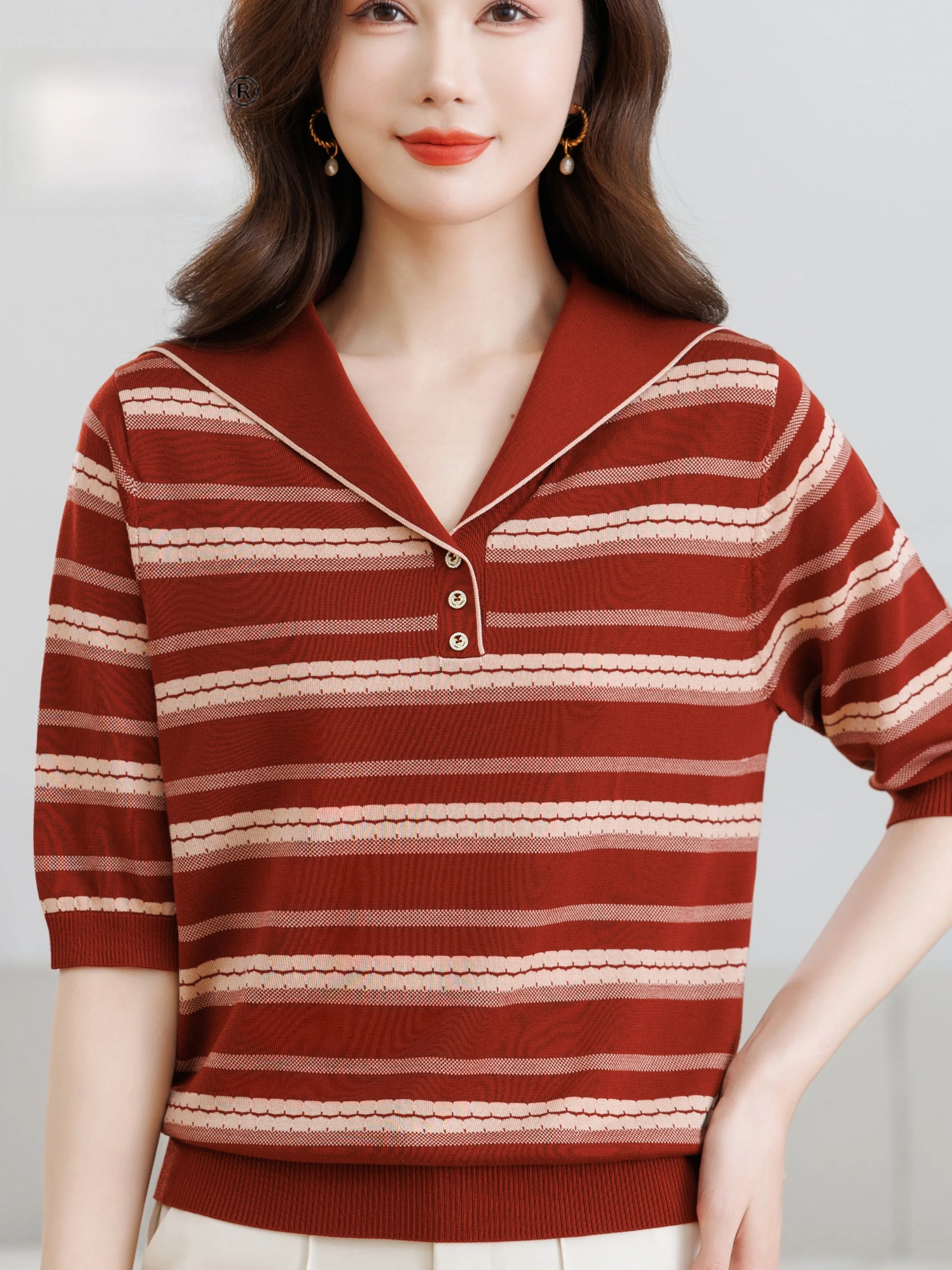 

Striped Knitwear Women's Sleeveless V-neck Loose Fit Spring Fashionable Anti-static Warm Easy Clean Casual Top for Elderly