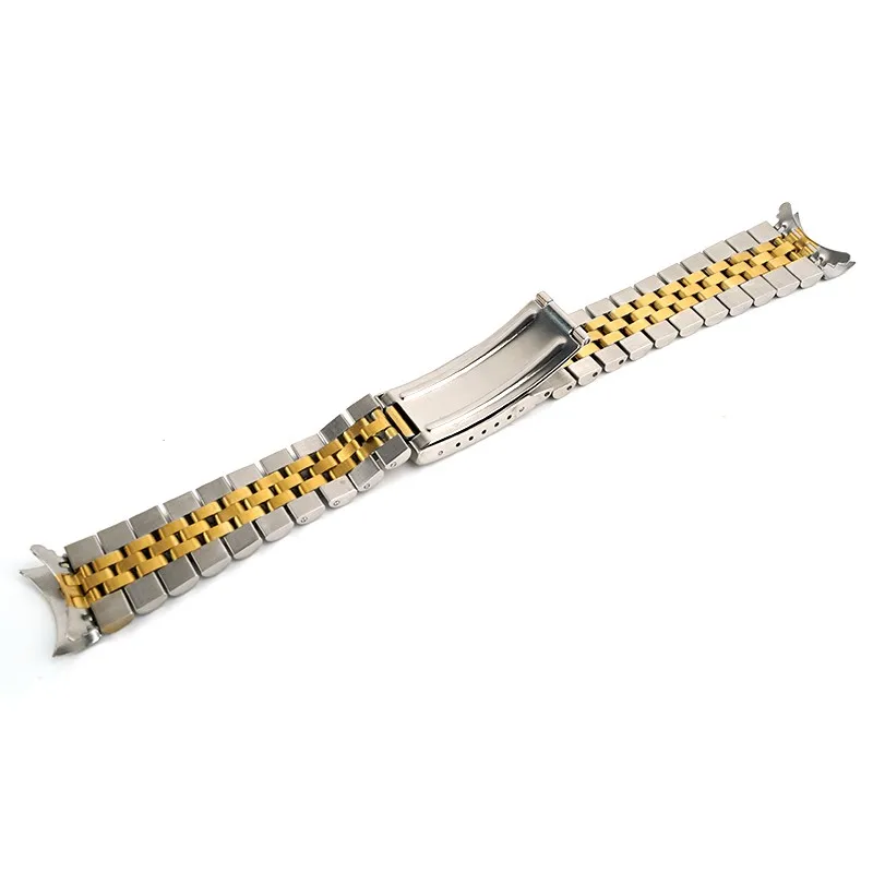 Jubilee 18mm 19mm 20mm 316L Stainless Steel 2 Tone Gold Curved End Watch Strap Band Bracelet  Fit for RLX  SKX Watch