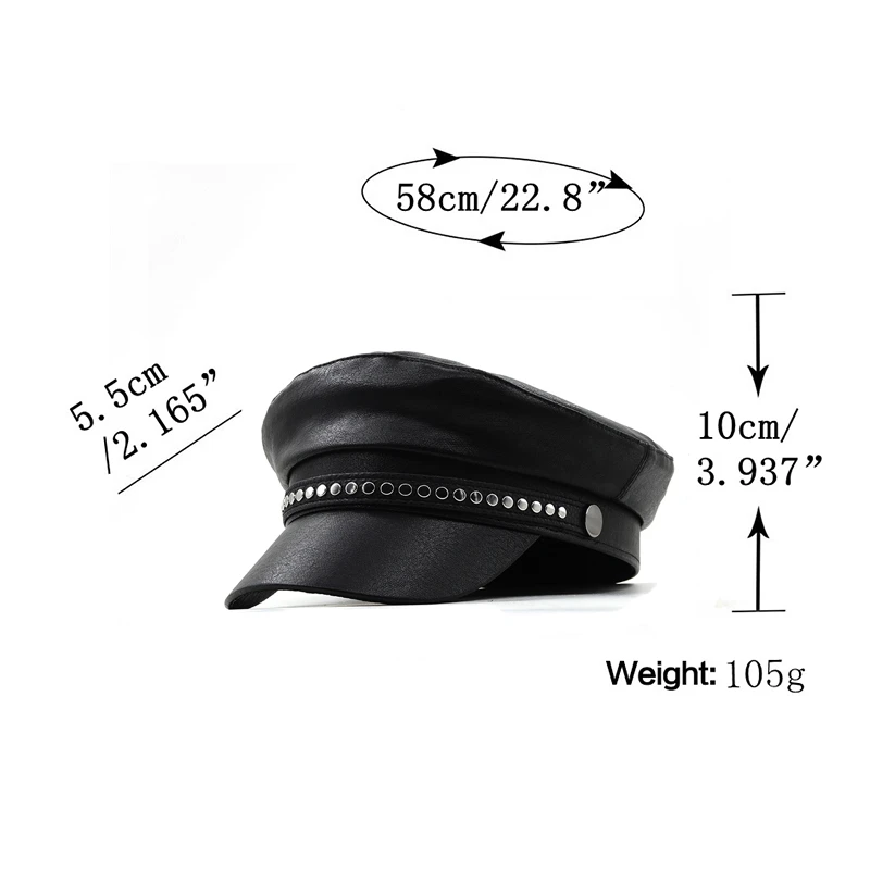 New Women Ladies Autumn Winter Beret Hat PU Leather British Style Flat Top Octagonal Cap Adjustable Female Hip Hop Hat