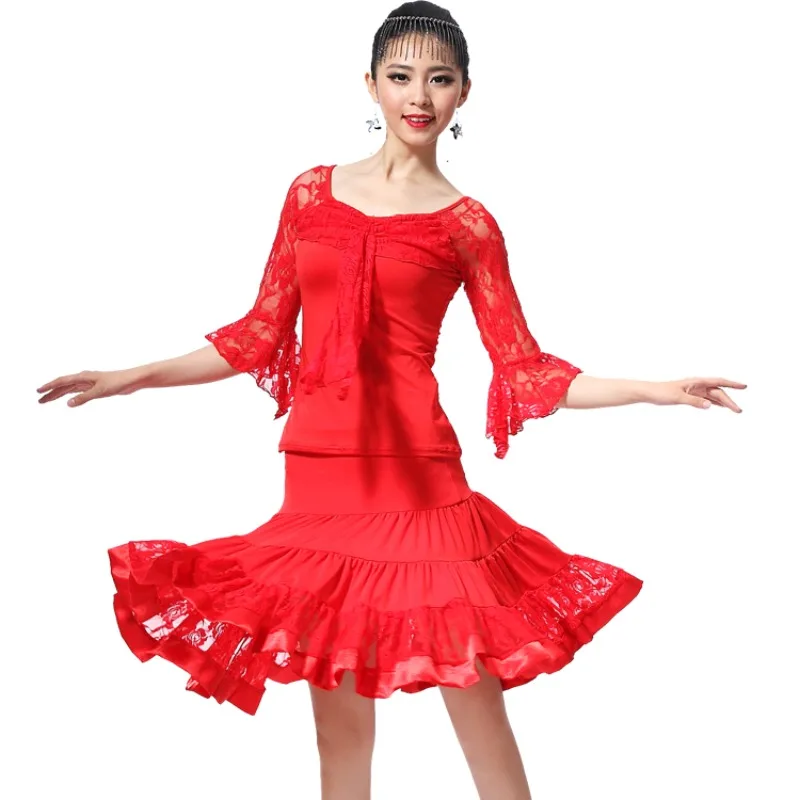 Customized Latin Dance Skirt Adult Women's Latin Dance Costume Set Mid Sleeve Dance Clothing