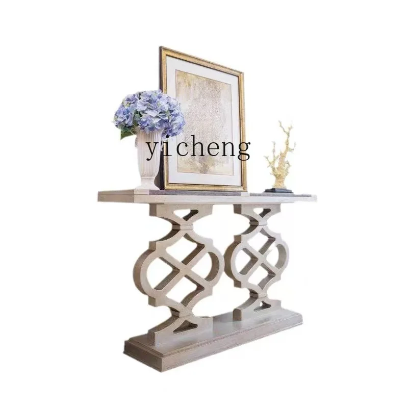 LSL Light Luxury Entrance Platform Mori Impression Foyer Decorative Cabinet Solid Wood Carving Hollow Shelf