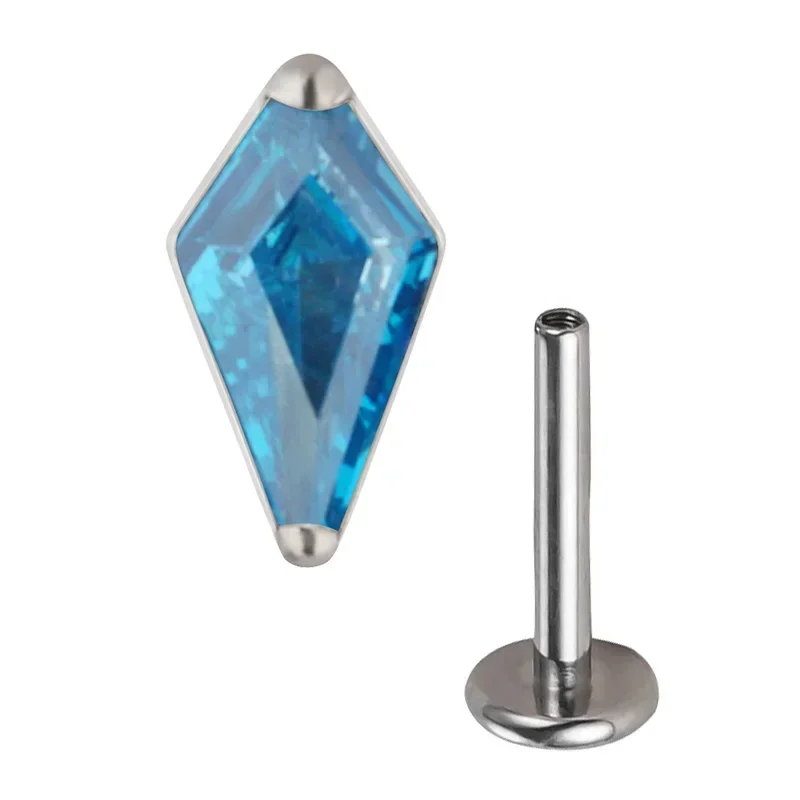 Titanium Rhombus Ear Piercing Earrings, Zircon Paved