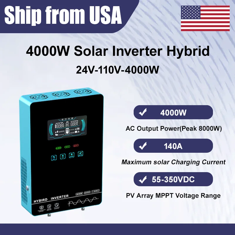 CNswipower 4000 واط الهجين موجة جيبية نقية عاكس الطاقة مع 140A MPPT شاحن بالطاقة الشمسية تيار مستمر 24 فولت إلى التيار المتناوب 110 فولت 60 هرتز محول للطاقة الشمسية