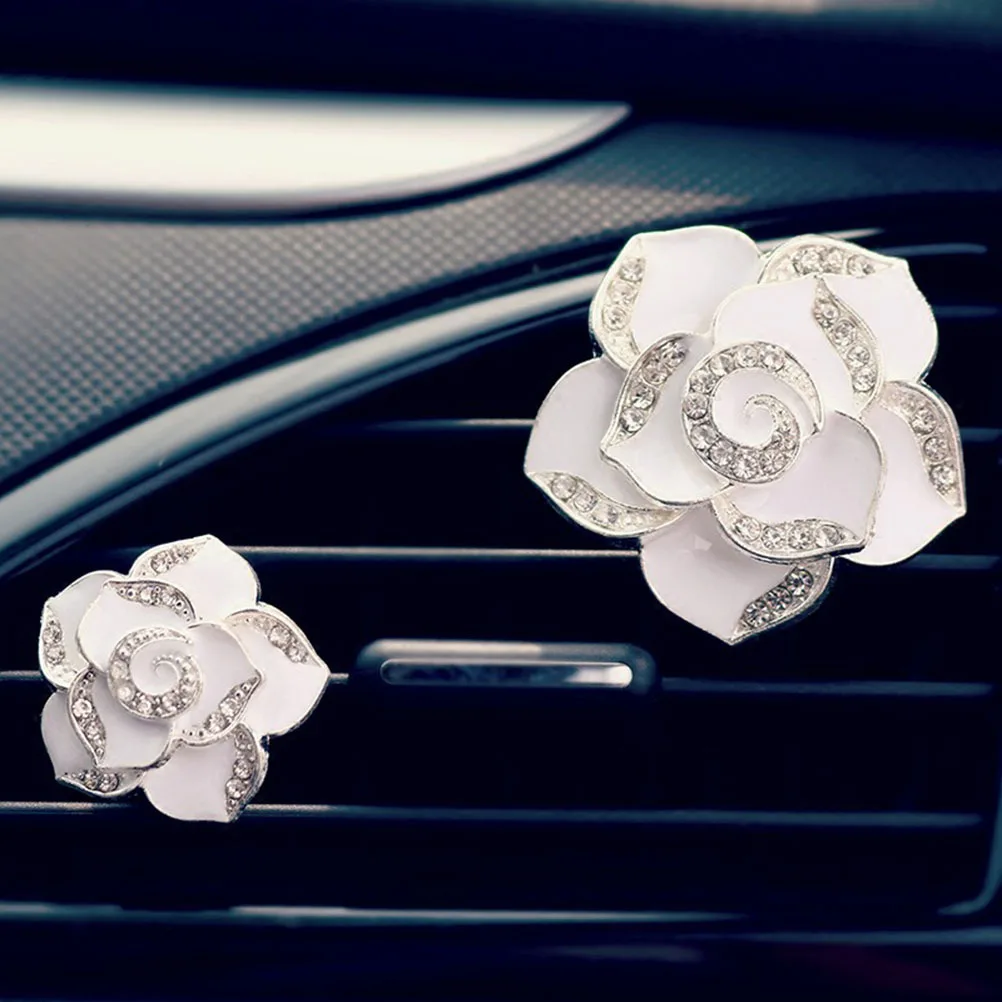 

Car Perfume Clip Rhinestone Camellia Air Freshener Holder For Car Vent Decor Aroma Diffuser Flower Shaped Auto Interior