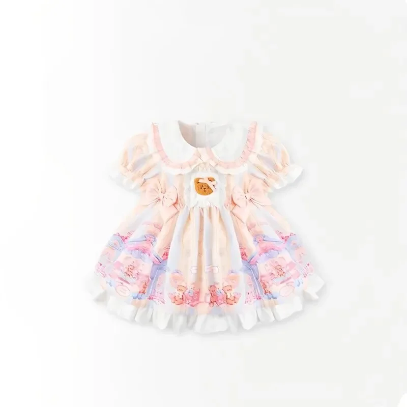 Vestido de verano de Lolita para niñas, ropa de princesa con lazo de oso, tutú, 2023