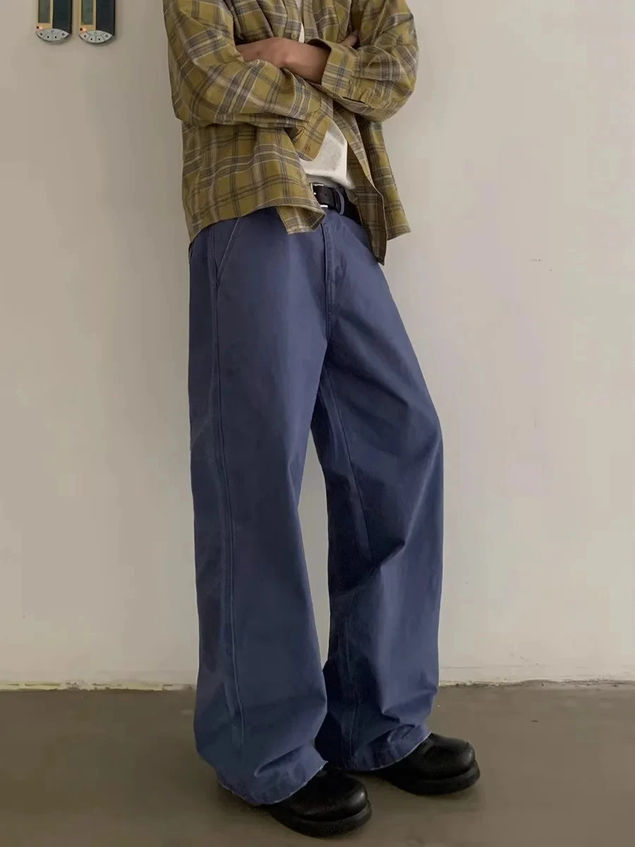 

Retro American Vintage Ele Blue Workwear Pants Loose Straight Leg Casual Men's Jeans Heavy Waed Long Trousers