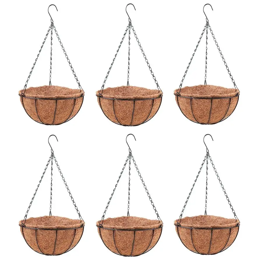 

Hanging Planters with Coco Liners 6 Pack, 12 Inch Hanging Baskets for Plant Outdoor, Hanging Plant Pot Flower Metal Wire Round H