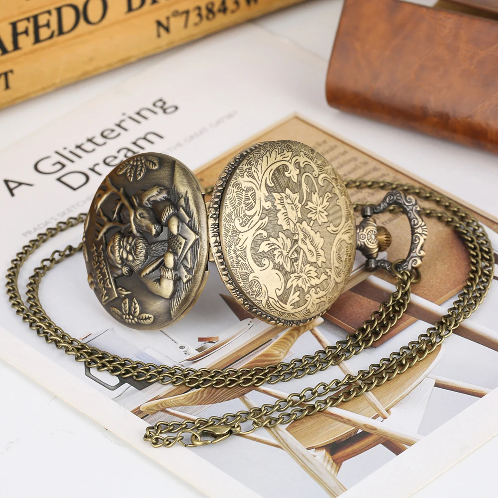 Vintage Bronze Christmas quartz pocket watch Men Women Necklace Wall Clock Arabic digital dial Exquisite clock children's gift