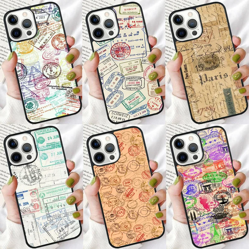 

Passport Travel Stamps Phone Case For iPhone 17 Air 16 pro max 15 14 plus 11 12 13 Soft Bumper Shell Cover coque
