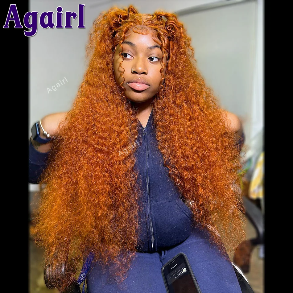 Orange Ginger 200% Density 13X6 Transparent Water Wave Human Hair Lace Frontal Wig 30 32 Inches 13X4 Kinky Curly Lace Front Wigs