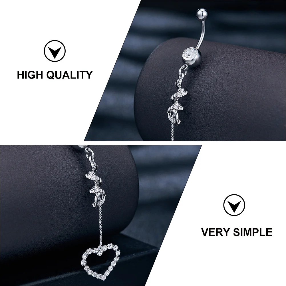 

1Pcs Love Heart Pendant Zircon Belly Button Ring Premium Skin-Friendly Stylish Chic Piercing Jewelry for Women Fashion Accessory