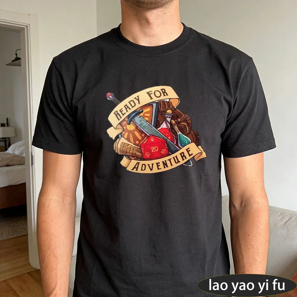 Ready For Adventure RPG Gear Banner Art Print T-Shirt Men's Fantasy Gaming Short Sleeve DUNGEONS DRAGONS Top summer cotton tee