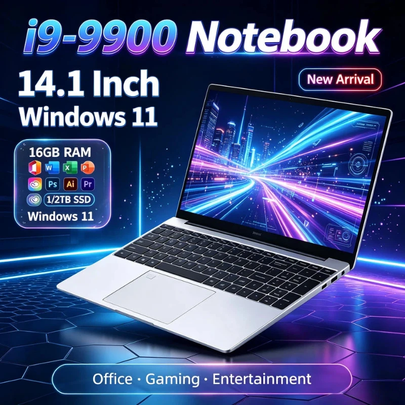 Intel Core I9 9900 Laptop Windows 11 16GB RAM 1TB SSD 4K HD Screen Portable Slim Laptops PC Gamer 14.1 inch Computer Office