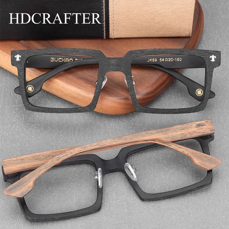 HDCRAFTER Retro Square Optical Eyewear Frame Men Wood Oversized Prescription Myopia Glasses Frames graduated lenses oculos