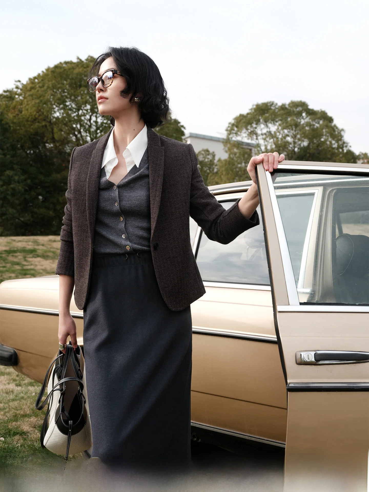 

Zhimai Rihuo Elastic Wool Knitted Single Layer Turn-down Collar Ele Commute Profional Small Suit Women's Faion