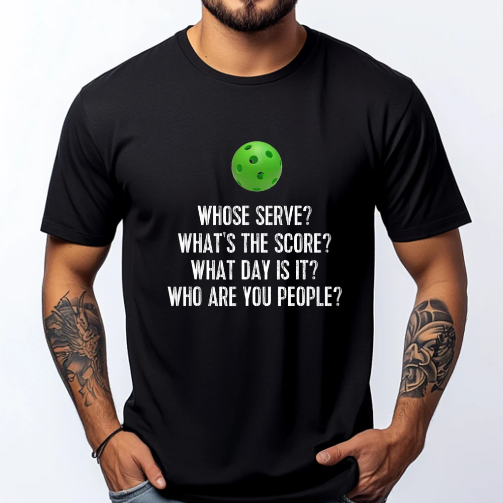 

Funny Pickleball Shirt Whose Serve League Pickleball Team Red And Black Graphic T Shirt Student Winter Men's Shirts Graphic