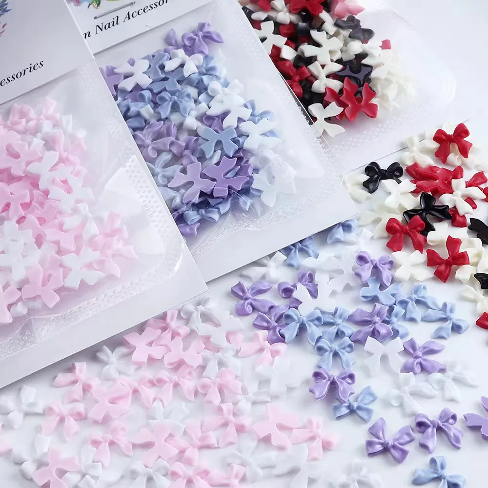 50pcs ribbon bow Nail Charms 3D Resin Jewelry Nail Art Decoration Kawaii DIY Nail Supplies Accessories