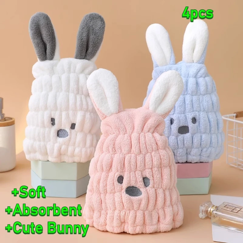 

Шапочка для душа с милым мультяшным дизайном, вышитыми кроличьими ушками, из кораллового флиса, впитывающая влагу, для быстрой сушки волос, дизайн с кроличьими ушками