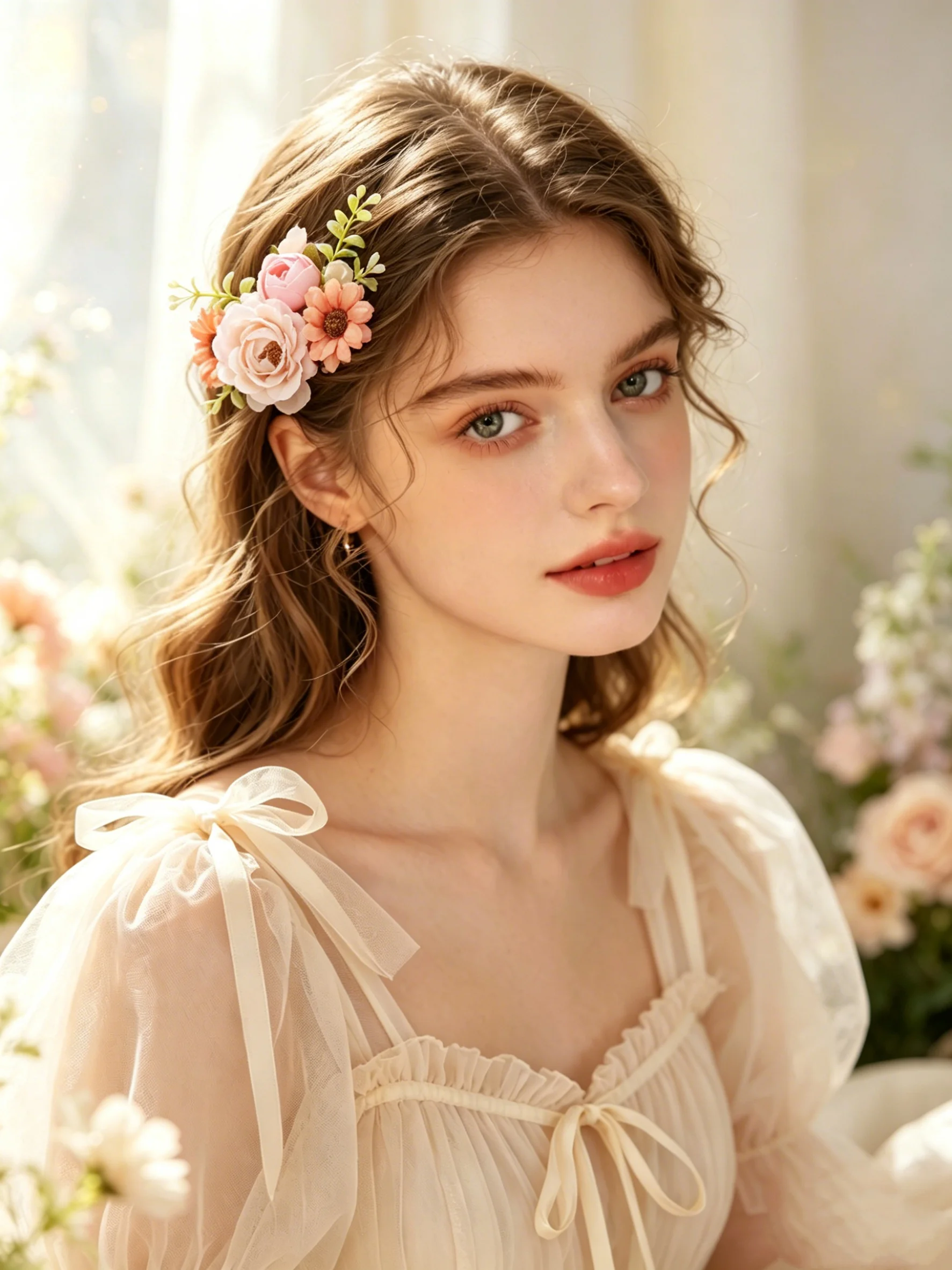 Soft Pastel Color Imitation Rose Daisy Hairpin for Bride, Shabby Chic Headpiece for Photoshoot, Side-Mounted Hanfu Cheongsam Flo