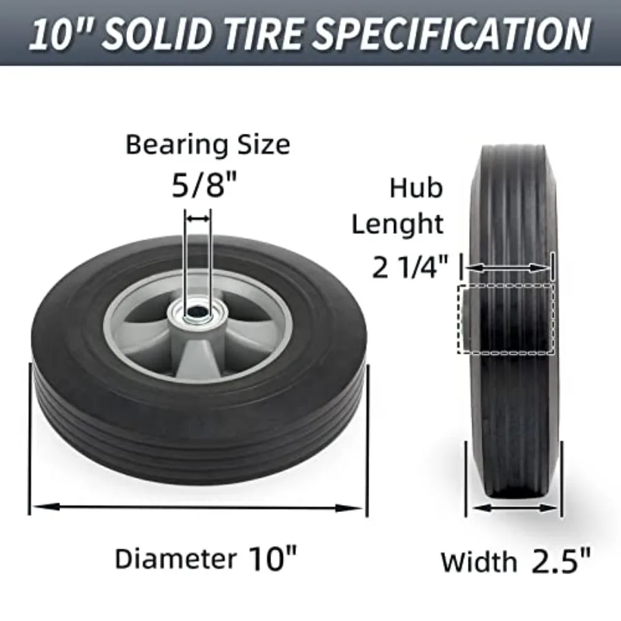 Pneu e roda de borracha sólida, 10x2.5, 5 ou 8 eixos, furo 2 1 4, substituição de cubo offset 4.10 3.504 para caminhão manual dolly t