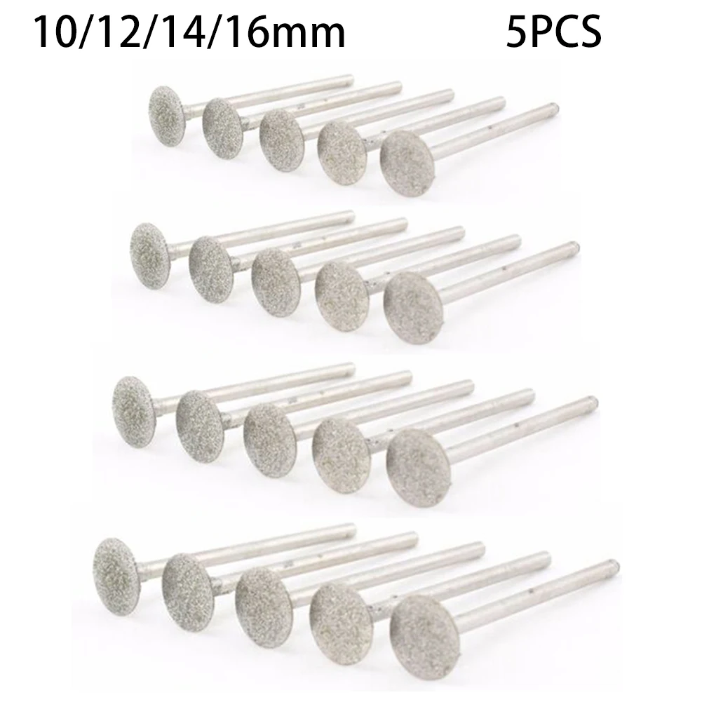 5PCS 10-16mm Thin T Shape Emery Grinding Head Diamond Coated Burr For Jade Stone Glass Ceramic Carving Engraving Jewelry Tool