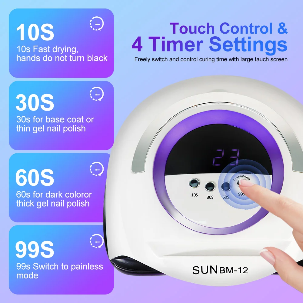 UV ランププロフェッショナル高速ネイルドライヤーネイルジェル硬化用 4 タイマーポータブルハンドル、自動センサー 42 ライトビーズ SUN BM12