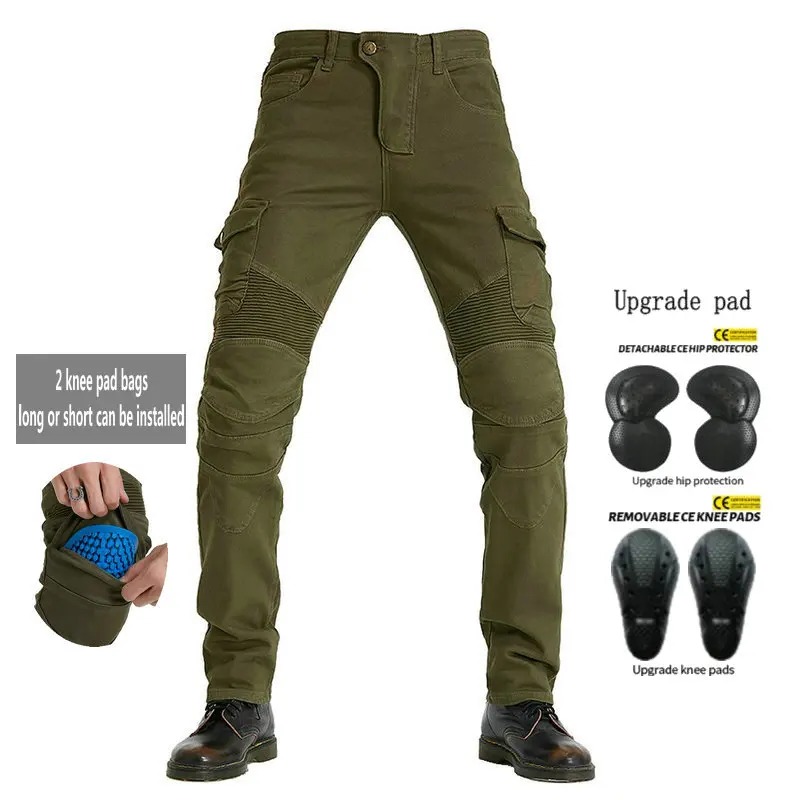 

Volero Motorcycle Riding Jeans Locomotive Knight Cycling Fashion Protective Trousers Loose Straight Leisure Pants Military-Green