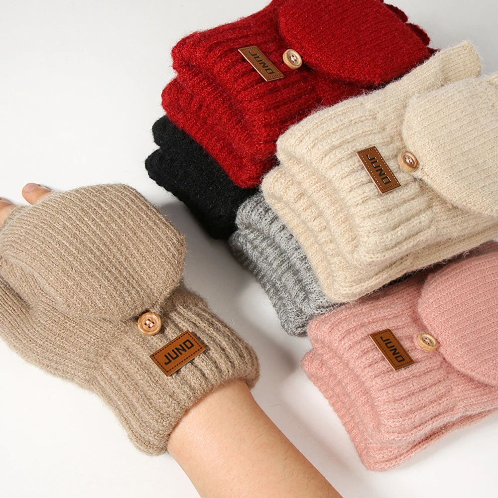 

Утолщенные плюшевые пушистые зимние вязаные перчатки для мужчин и женщин, варежки с откидной крышкой на половину пальца, теплые ветрозащитные уличные велосипедные перчатки, подарок