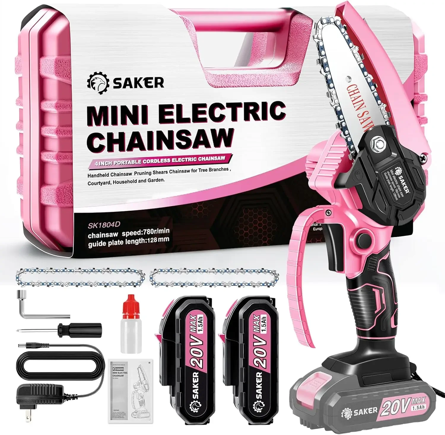 Mini Chainsaw,Portable Electric Pink Mini Chainsaw Cordless,Handheld Chainsaw for Tree Branches,Courtyard, Household