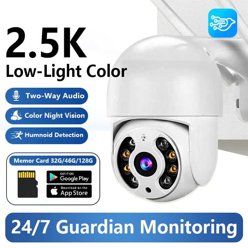 

5-мегапиксельная беспроводная уличная PTZ-камера безопасности, IP Wi-Fi, ночное видение, обнаружение движения, двусторонняя аудиосвязь, умная камера для домашнего наблюдения